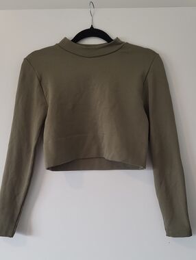 One Step Ahead Olive Ribbed Cropped Mock Neck Sweater